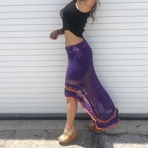 Umgee crochet purple low hi skirt orange small